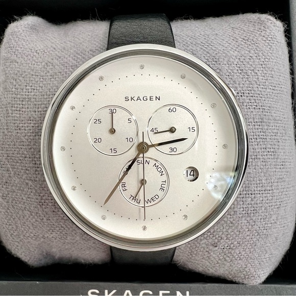 Skagen Women's Gitte Chronograph Black Leather Strap Watch - Picture 12 of 17